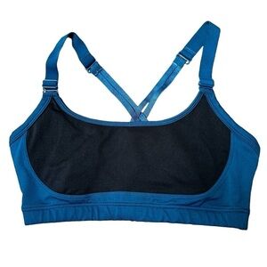 Fabletics Peacock Blue and Black Racerback Sports Bra, Medium